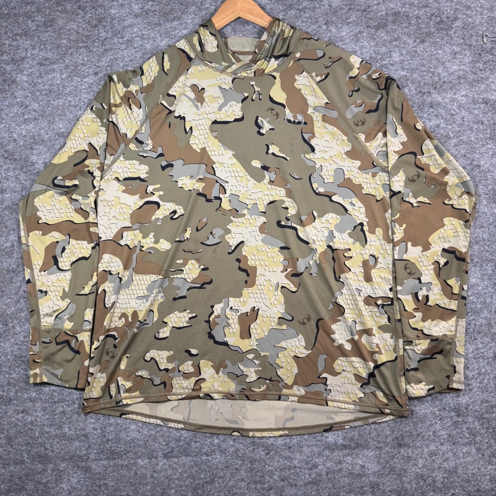 Kuiu Gila LS Hoodie Mens XXL Valo Camo UPF 50+ Performance Hunting Outdoors